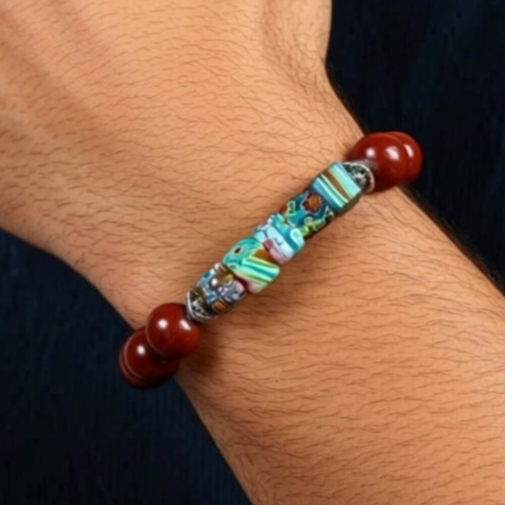 Red Jasper Natural Stone Bracelet, Unisex 8" (WJW039)